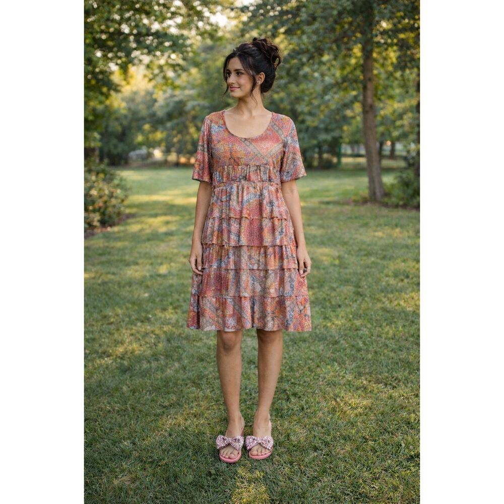 Isle by Melis Kozan Dress Small NWT Boho Ruffle Short Sleeve Inca Shift Casual